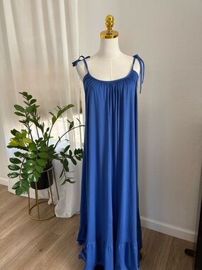 Blue Tie-Shoulder Maxi Dress